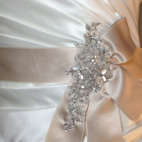 David's Bridal "8" Strapless Wedding Gown; Satin, Traditional Chic, Quiet Luxury - Picture 2 of 6